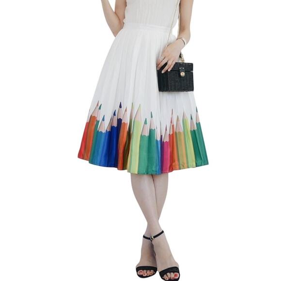 Chicwish Sz Medium Color Pencil Photo Printed Midi Circle Skirt Retro 50s Style - Picture 1 of 7